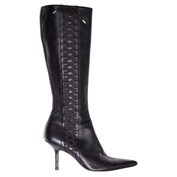 Christian Dior Black Leather Lace-Up Knee-High Boots – Size 39 - Picture 1 of 10